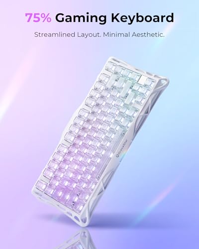 Image of GravaStar Mercury K1 Lite 75% Gaming Keyboard, 2.4GHz /BT /Wired Tri-Mode Wireless Keyboard, Clear Keycaps Gasket Hot Swappable Mechanical Keyboard, Pre-lubed Linear Switches,RGB Backlit【Crystal Aurora】