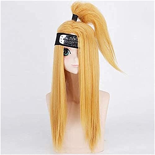 HTDYLHH Hair Styling Wigs, Cosplay Wigs Naruto Deidara Akatsuki Halloween Party Stage Play Yellow Long Hair Head Costume Anime Cosplay for Cosplay Party Daily Use
