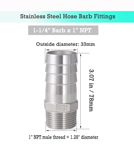 Walkinginrain 304 Stainless Steel Hose Barb Fitting, 1-1/4 Inch Barb To 1 Inch Npt Male Thread, Barbed Hose Fittings For Air Water Fuel thumb #1