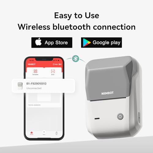 Image of NIIMBOT B1 Label Maker Machine with Tape, 2 Inch Portable Sticker Printer for Home School & Small Business, Compatible with Phones & PC, Gray White