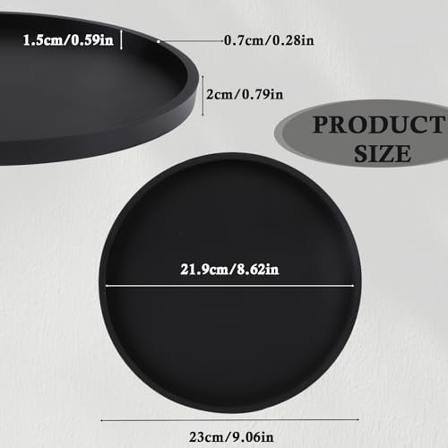 Tablett für Badezimmer, Silikon, schwarz, Aufbewahrungstablett, für Wohnzimmer, Schlafzimmer, Waschbecken, Badewanne und Küchenspüle, rund, 23 cm (schwarz)