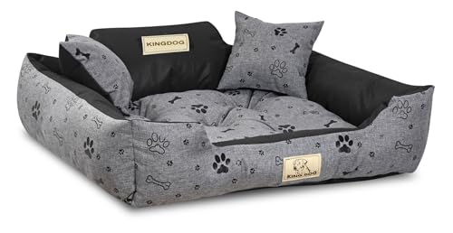 KING DOG Hundebett 75x65 cm personalisiert wasserdicht mit schwarzem Knochendetail