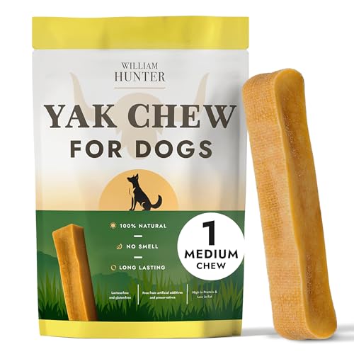 William Hunter Yak Chews for Dogs Himalayan Hard Cheese Dog Treat Natural Long Lasting Odor Free Chew for Aggressive Chewers Large Organic Dog Dental Chew (1 Medium Chew)