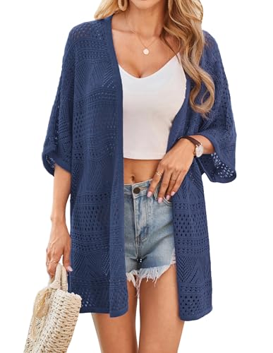GRACE KARIN Cardigan d'été en crochet creux ouvert sur le devant avec manches chauve-souris style...