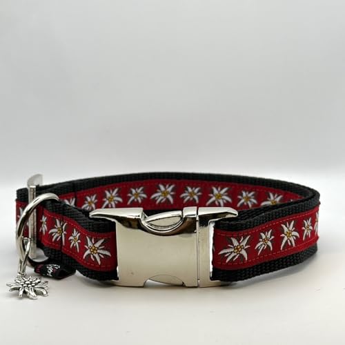 Jimmy und Katz Hundehalsband Edelweiß rot 35-58cm x 2,5cm