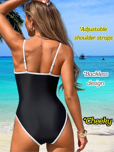 Sexy One Piece Swimsuit, Color Block High Cut, Vacation Pool Party, Bathing Suit Cheeky Underwire3