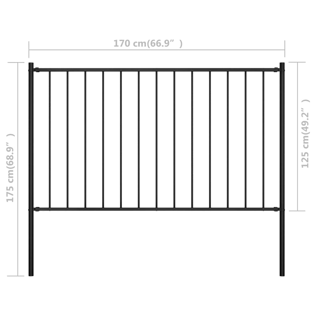 vidaXL Pannello di Recinzione con Pali Robusto Durevole Struttura Divisorio Esterni Recinto Giardino in Acciaio Verniciato 1,7x1,25 m Nero