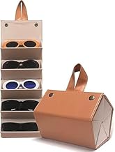 2V BROTHERS Sunglasses Organizer with 5 Slots, Travel Glasses Case Storage Portable Sunglasses Storage Case Bag Foldable Eyeglasses Holder Box, Eyewear Display Containers for Men & Women (Brown)