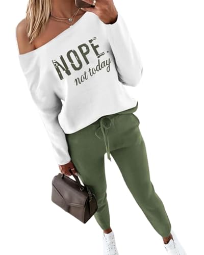 CHICME Women Tracksuit Fall 2 piece Outfits Off The Shoulder