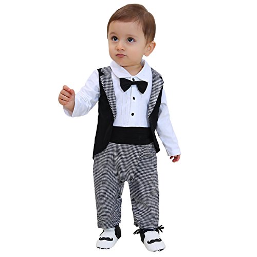 1pc Baby Boys Tuxedo Gentleman Romper Jumpsuit Wedding Suit 3-18M