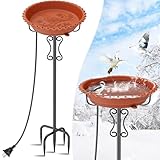 Ouinis Heated Bird Baths for Outdoors Winter,100W Heated Bird Bath Bowl for Outside Thermostatically Controlled Water Heated Birdbath with Metal 5-Prong Base for Garden Patio Yard (Brown)