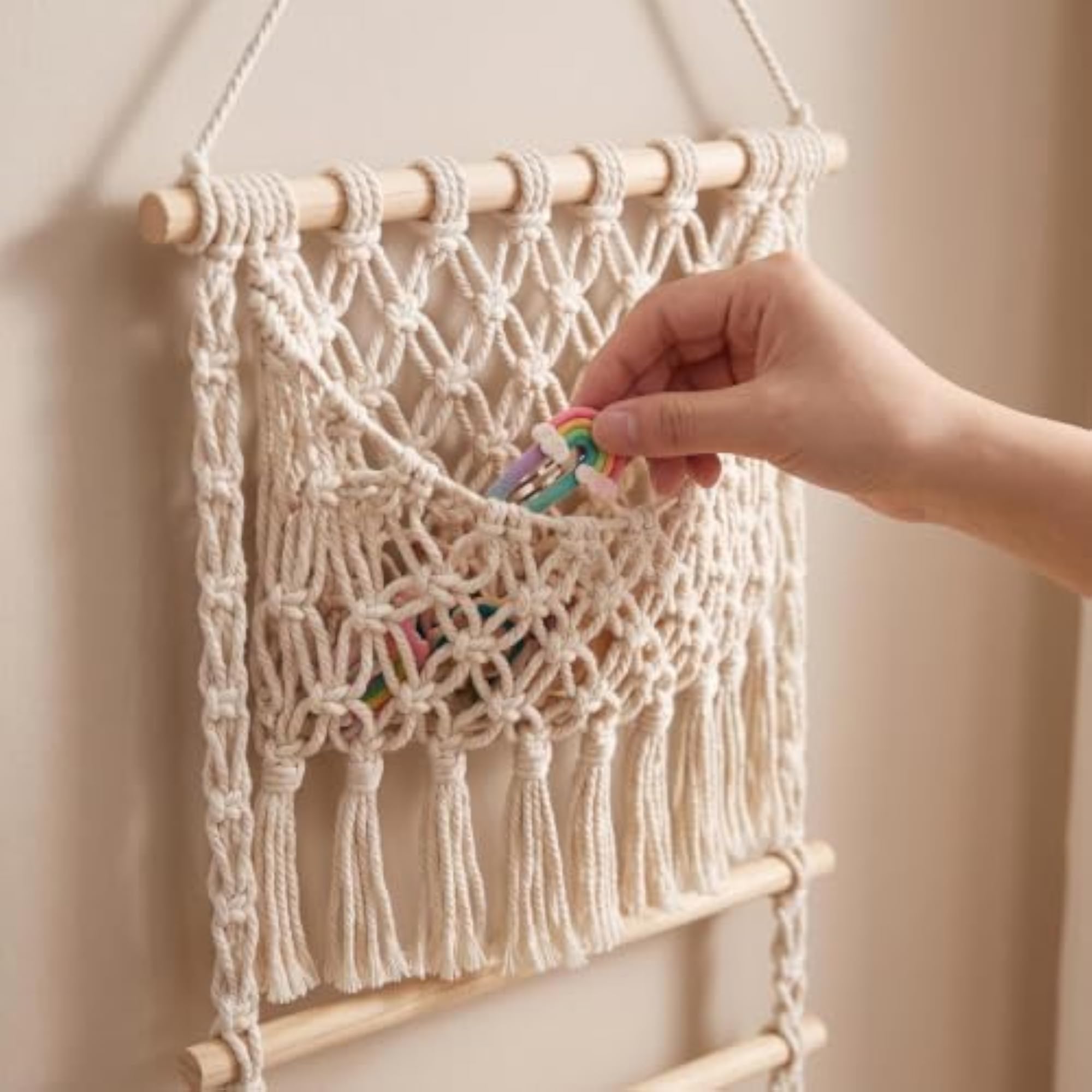 Macrame Wall Hanging with Pocket Decorative Woven Wall Pocket