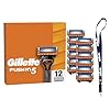 Gillette Recharges De Rasoir Fusion5 Pour Hommes, Pack De 12, AUTHENTIQUES, Cartouches Avec Bande Lubrifiante Et 5 Lames Pour Un Rasage Manuel Efficace, Lot De Rechanges Fusion Avec Un Porte-Clés