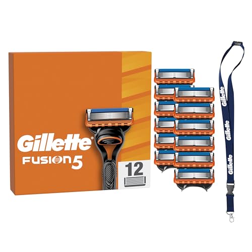 Gillette Recharges De Rasoir Fusion5 Pour Hommes, Pack De 12, AUTHENTIQUES, Cartouches Avec Bande Lubrifiante Et 5 Lames Pour Un Rasage Manuel Efficace, Lot De...