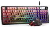 BlueFinger RGB Gaming Keyboard and Mouse Combo, 98 Key Wired USB-C Keyboard with Volume Knob, Quiet Mechanical Feel, Side Printed PBT Keycaps, LED Mouse with 4 DPI for MAC Xbox PC Gamer