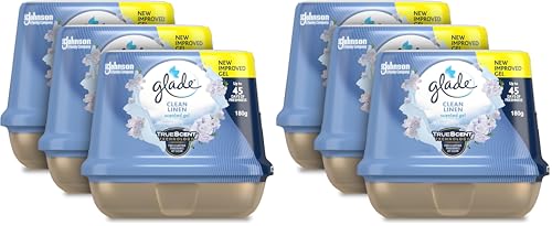 Glade Scented Gel Air Freshener, Eliminate Odours for up to 45 Days, Clean Linen Scent, 180g, 6 Pack