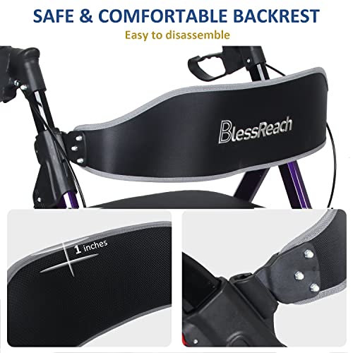 Blessreach Heavy Duty Rollator Walker - Aluminum Rolling Walker For Seniors And Adults With Large Seat, Support Up 450 Lbs (Purple) #TOP3
