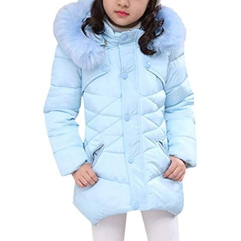 FARVALUE Girls' Winter Coats Fur Hooded Warm Puffer Jacket Coat for Girls Blue, 11-12 Y Cover