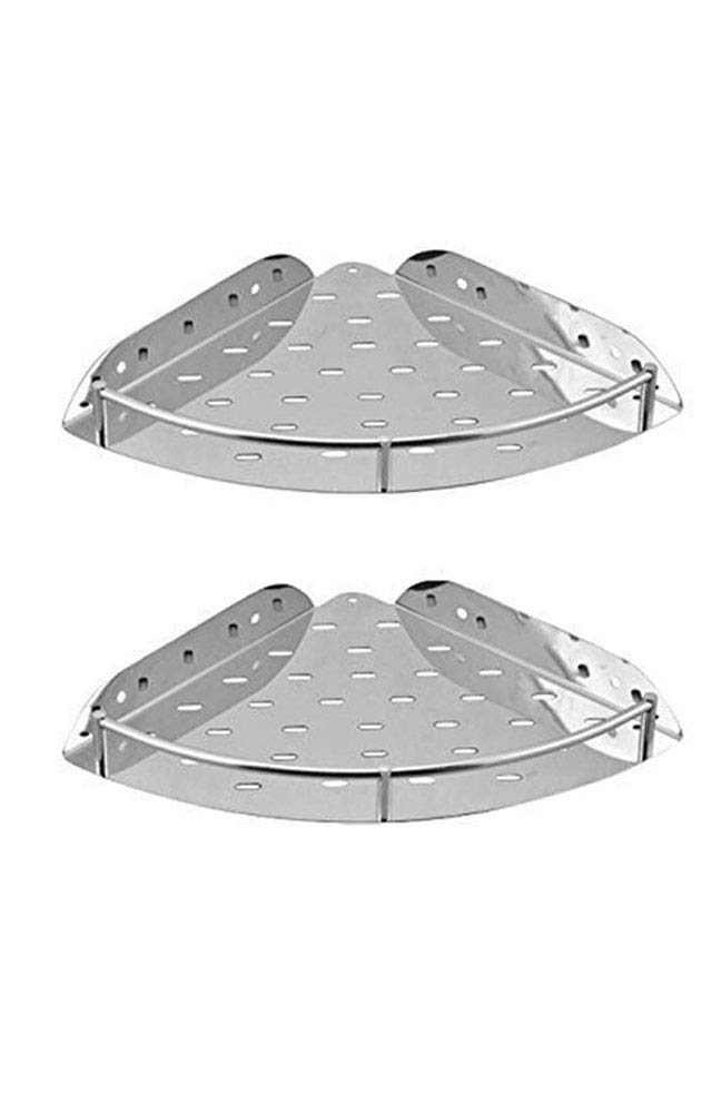 Stainless Steel Glossy finish 2-Tier Double Multipurpose Bathroom Over The Corner Shelves -Size 255mm - 2 PCs Set, silver