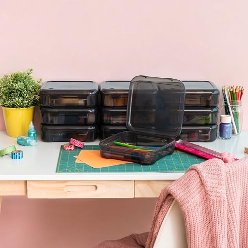 Image of IRIS USA Fits 6 inch x 6 inch Paper, 10-Pack Thick Portable Plastic Scrapbook Paper Storage Cases Organizers with Built-in Handle for Art and Craft Supplies, Office Document, Stationery, Photo - Gray
