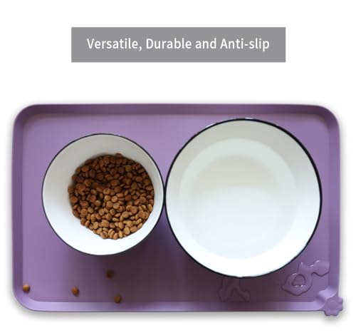 Hoki Found Silicone Pet Food Mats Tray - High-Lips Pet Dog Cat Bowl Mats - Pet Feeding Mat - Waterproof Dog Cat Food Mats -Pet Water Mats for Floors - Amethyst #3
