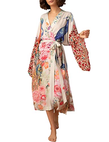 Bsubseach Kimono swim cover up for women Robe Cardigan Coverups Long Beach Dress Bathing Suit Peacock Print
