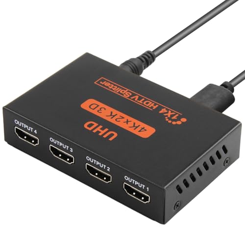 HDMI Splitter 1 in 4 out, 4K Splitter HDMI Multi Connector Adapter with 3.3FT Cable 4K@30HZ Full HD for PC Laptop HDTV Projector Xbox PS3 PS4 PS5, Mirror Only, Not Extend
