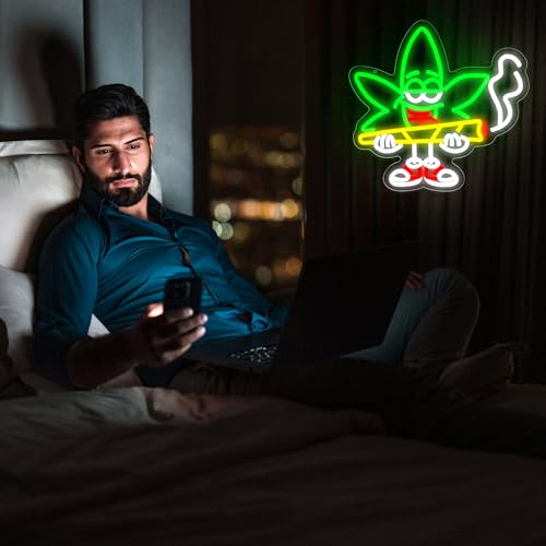 Image of Weed Neon Sign for Wall Decor Cartoon Marijuana Neon Light for Bar LED Weed Sign for Party Bedroom Living Room Game Room Restaurant Decor Birthday Gifts 12.5 * 13.1In(JTD297)