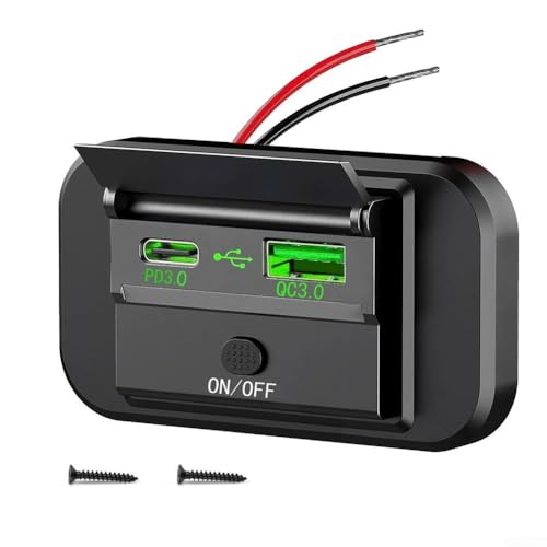 Car Charger Socket Panel with Fast Charging PD USB C Port and QC 3 0 Compatible USB Type A Port for 12V 24V DC Cars, Motorcycles, Boats, and RV Power Supply (Green)