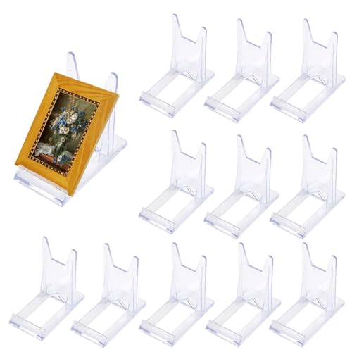 DERAYEE Presentoir Livre,12PCS Support Assiette Décorative Transparents Réglables Chevalet en Plastique pour Livres,Photos