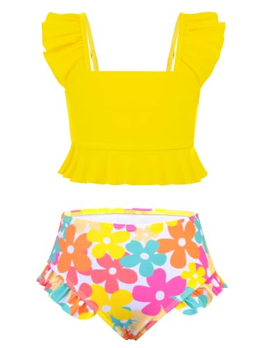 XiaoMoSha Girls Two Piece Swimsuits Ruffled Kids Bikini Sets Adjustable Straps Cute Bathing Suits for Tween Beach Swimwear Size 9 10 9-10