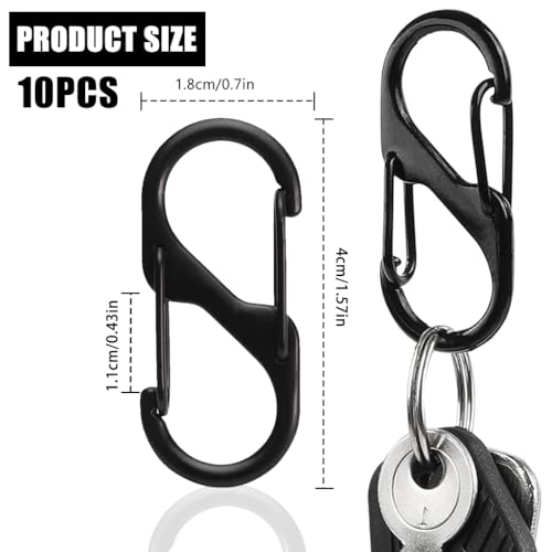 Image of PROBEROS 10Pcs Dual Hook S Carabiner Clips, Quick Release | Multipurpose Backpack Camping Hooks, Quick Release, Durable Mini Organizers for Travel, Hiking, Home, Black, Pack of 10