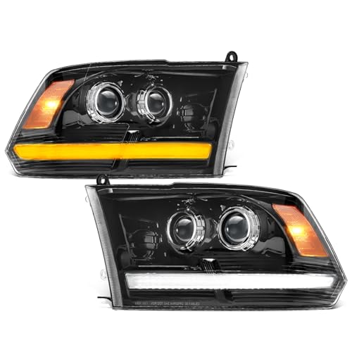 Partsam Full LED Headlights Assembly Compatible with 2009-2018 Ram 1500 2500 3500, DOT Approved Dual Projector Assembly Pair with Start Animation DRL Sequential Turn Signal Hi/Low Beam 6500K 12V IP67