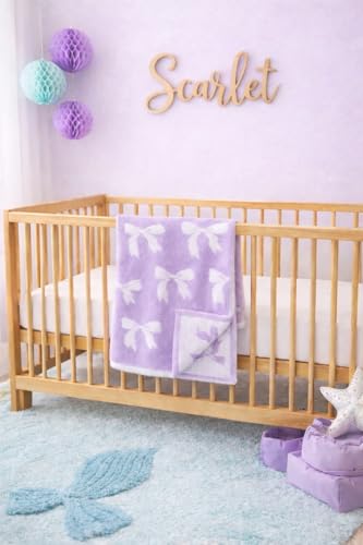 Image of L+L USA DreamSoft Bow Baby Blanket for Girls - Soft Knit Stroller, Crib & Car Seat Blanket - Cozy Neutral Nursery Throw for Newborns, Infants & Toddlers - White /Lavender