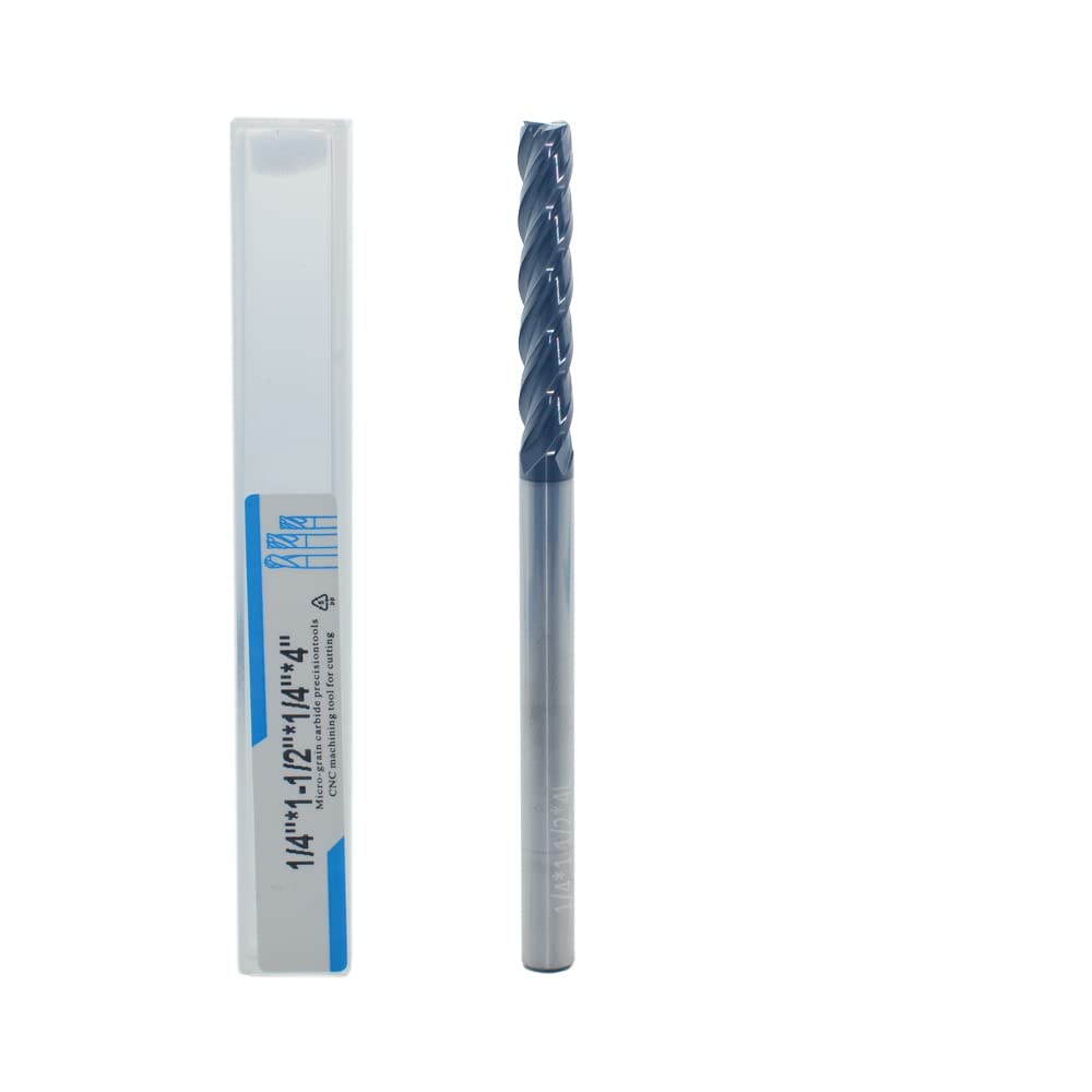 JIANXINGJIANXING 1/4" Extra Long Carbide Square End Mill for Alloy Steels/Hardened Steels, 4" Overall Length End Mill Bits, 4 Flute HRC 55 Deg AlTiN Coating, CNC Router Bits (1 Pieces)