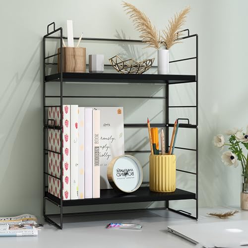 Organizador de escritorio de madera de 2 niveles para suministros de oficina, estante de almacenamiento de escritorio con estante, accesorios de decoración de espacio de trabajo