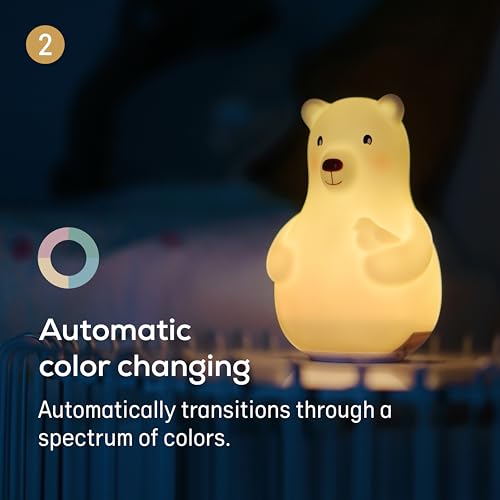 Angelcare Lumicolor Bear Baby Night Light, Color-Changing and Rechargeable Kids Night Light - Thumbnail 6