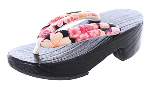 Kawaii-Story K-G-61-6 Colorido Sakura Flores Madera Negro Original Japón Geta Sandalia Tabi Kimono Geisha Separador de dedos, multicolor, 38 EU