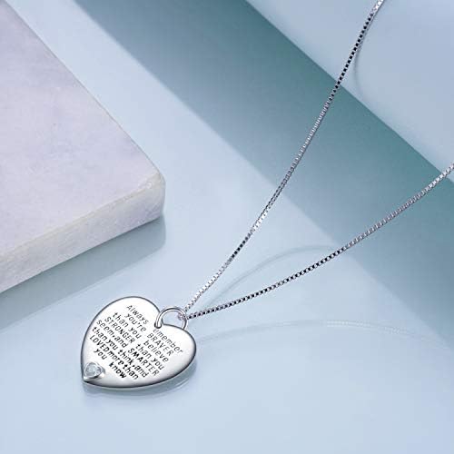 YFN Daughter Granddaughter Necklace Gifts Sterling Silver Always Remember You are Braver Than You Believe Jewelry Heart Pendant Necklace Inspirational Gifts