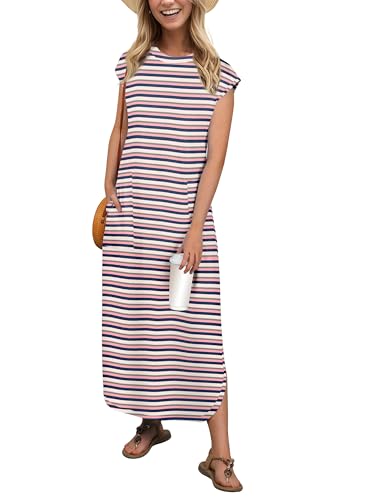 Image of HiMONE Beach Vacation Dresses for Women 2025 Sundress Cap Sleeves Casual Maxi Beach Dress with Pockets XS-2XL