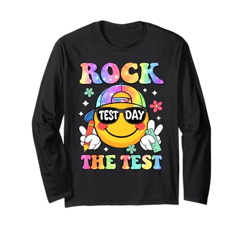 Rock The Test Smile Face Test Day Teacher Boy Girl Kids Long Sleeve T-Shirt