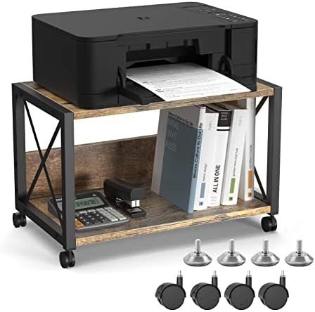 LASIEYO Printer Stand, 2-Tier Wood Pinter Table for Office and Home, Printer Cart for Storing Heavy Duty Scanner, Home Printer Stand with 4 Wheels & Anti-Skid Feet - (Dark Brown)