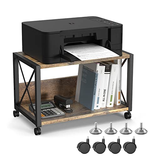 Lasieyo Printer Stand, 2-Tier Wood Pinter Table For Office And Home, Printer Cart For Storing Heavy Duty Scanner, Home Printer Stand With 4 Wheels & Anti-Skid Feet - (Dark Brown) #TOP2