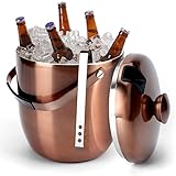 Diseño robusto y bonito: cubitera de acero inoxidable 304 con aspecto de cobre. La superficie de la cubitera tiene un nuevo revestimiento que no se deforma fácilmente, se oxida y no deja huellas dactilares