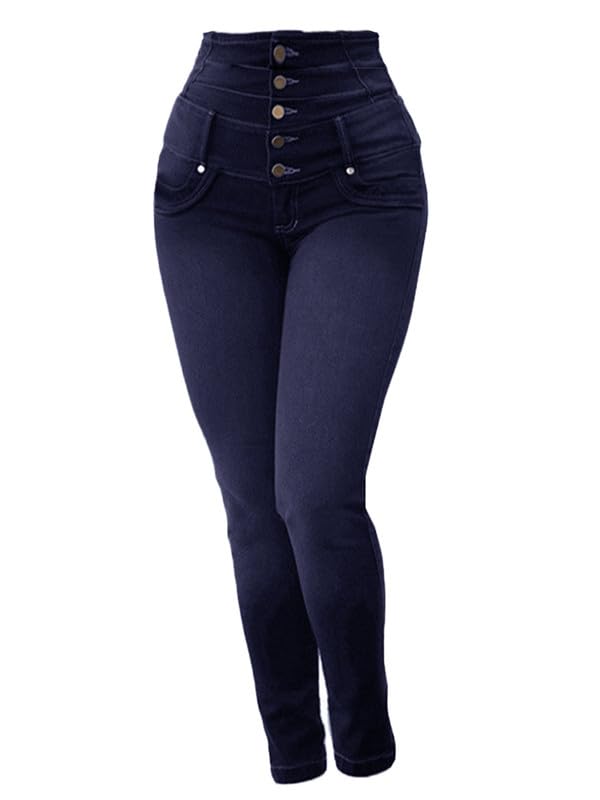 Andongnywell Women's High Waist Stretch Jeans Button Push Up Butt Lifting Skinny fit Jeans Trousers4
