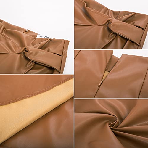 Kate Kasin Women's Faux Leather High Waist Wrap Knit Bodycon Midi Skirt for Business Casual Pencil Skirt3