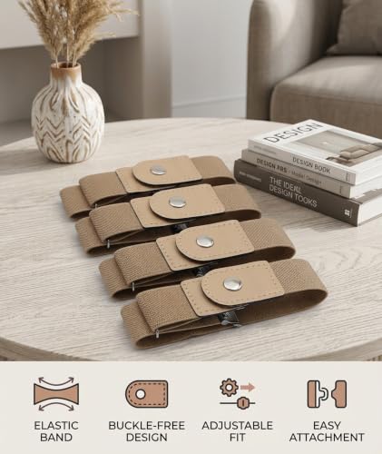 Image of 4PCS No Buckle Belt for Men, Buckle Less Belt for Men, Elastic Belt for Men Adjustable Stretch Waistband for Work, Casual, or Outdoor Use (brown4)