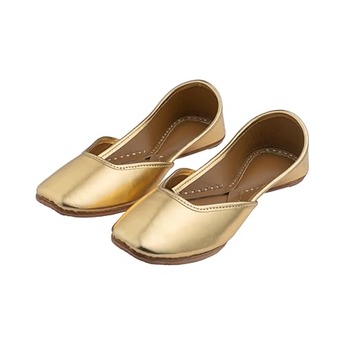 Image of KORAKARI Women's Traditional Ethnic Amber Punjabi Jutti, Leather Flat Comfortable Mojaris for Girls