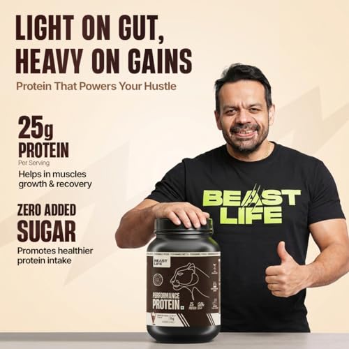 Image of BeastLife Performance Yeast Protein Powder | 25g Protein | Chocolate Mocha Flavour|NABL Lab Certified | High Absorption for Muscle Growth |Smooth & Light, Easy to Digest with Ultrasorb Tech|5.64g BCAA | Best For Gut | Beta Glucan | Improves Immune Function | 1 Kg