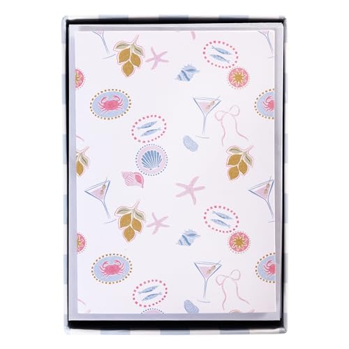 Image of Graphique Coastal Boxed Letters | Blank Note Cards with Envelopes | 16 Count All Occasion Greeting Card Set | 3.25 x 4.75 Inches | High Quality Thick Paper Stationery with Unique Coastal Design